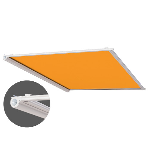 Lewens Ancona zonwering onder glazen dak met Vario-volant, beschermd en onderhoudsvriendelijk