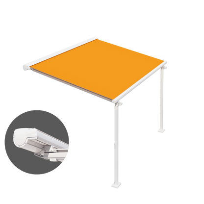 Lewens Capri pergola zonnescherm met vrijstaande kolommen en flexibel instelbare geleiderails, geschikt voor terras en gevelmontage

