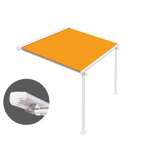 Lewens Capri pergola zonnescherm met vrijstaande kolommen en flexibel instelbare geleiderails, geschikt voor terras en gevelmontage

