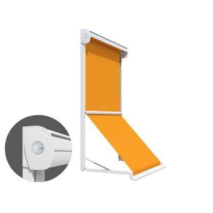 Lewens Micro 300 markisolette zonwering aan gevel met vrij uitzicht en mediterrane sfeer