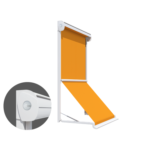 Lewens Micro 300 markisolette zonwering aan gevel met vrij uitzicht en mediterrane sfeer