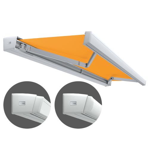 Lewens Trentino vlakke cassette zonnescherm in hoekig en rond design voor grote terrassen

