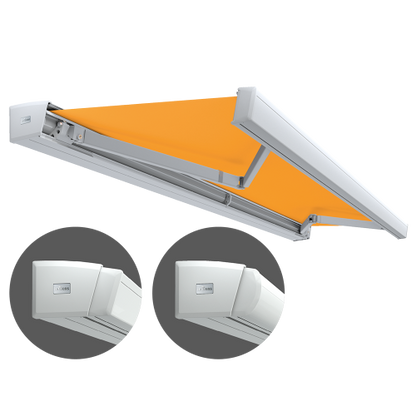 Lewens Trentino vlakke cassette zonnescherm in hoekig en rond design voor grote terrassen

