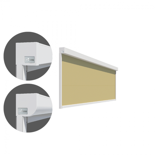 Micro 1060 verticale zonwering met doekgeleiding ingebouwd in gevel, type hoekig en rond


